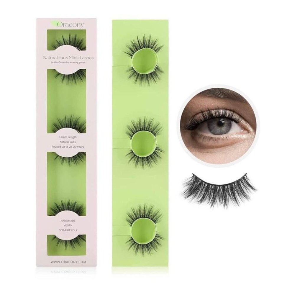 NEW Natural Faux Mink 6 Piece False Eyelashes 15 mm Vegan Multi Layered H3 - Picture 2 of 5